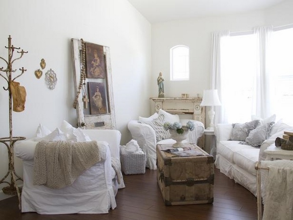 decor white sofa slipcovers vintage suitcase coffee table vintage mantel