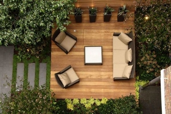  landscape ideas wooden deck outdoor furniture planters privacy wall
