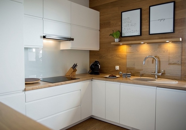small kitchen ideas white cabinets oak wall panels wood countertop