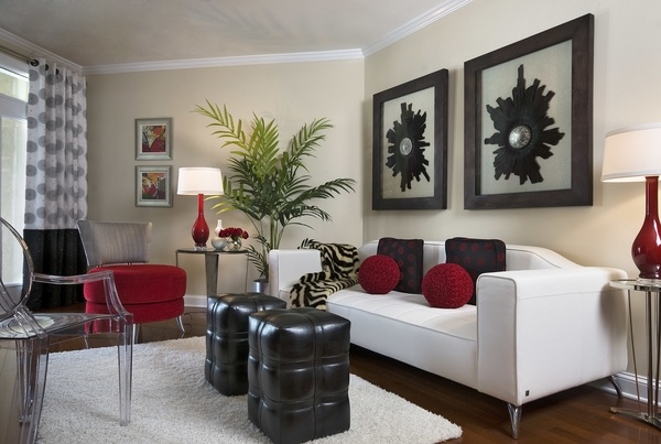 black and white furniture red accents