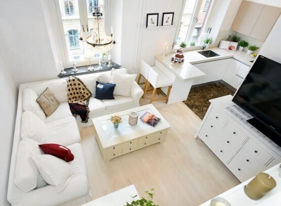 stylish-studio-apartment-ideas-white-furniture-living-room-kitchen-area