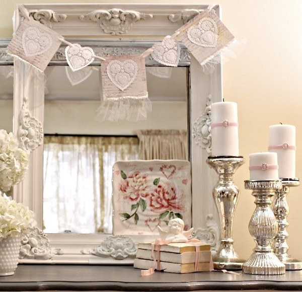 sweet shabby chic decor ideas vintage mirror frame candles