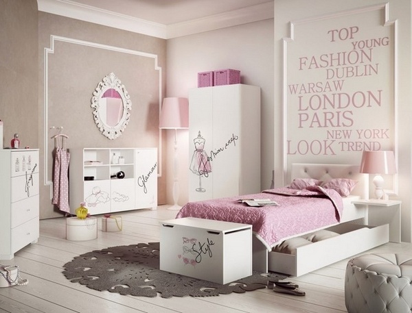 teen girl bedroom ideas fashion cities white pink gray