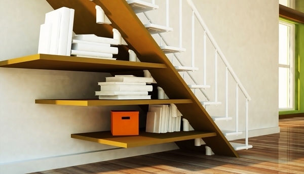 unique-under-stairs-storage-ideas-open shelves floating shelves