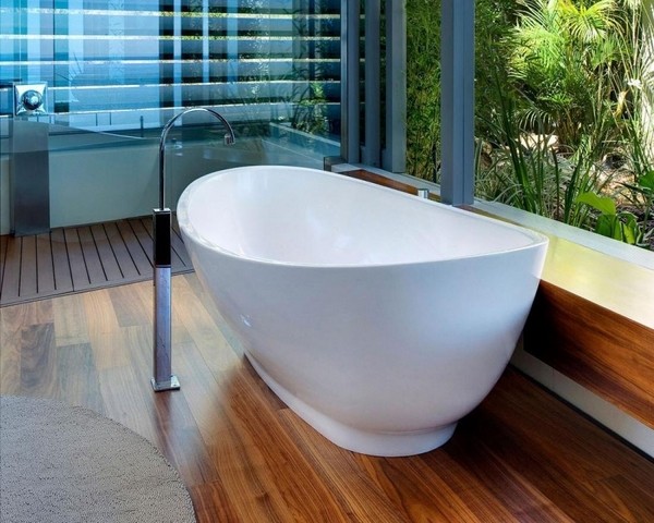 wood flooring in the bathroom freestanding bathtub contemporary bathroom design