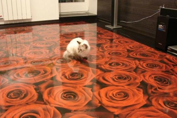 3d epoxy flooring living room decoration ideas red roses