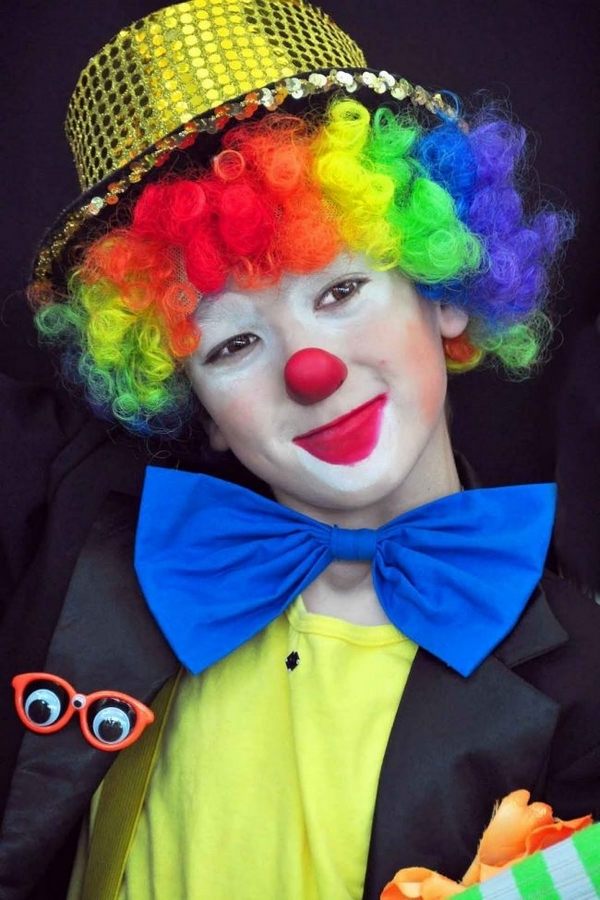 Clown makeup kids costume colorful wig Halloween costume makeup ideas