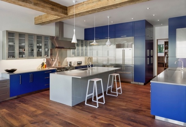 DIY kitchen renovation blue kitchen cabinets painting 