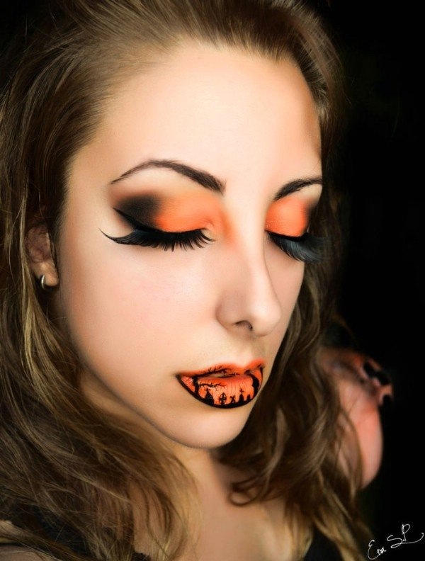 Simple-Halloween-makeup-ideas-lip-art-smoky-eyes-tiger-makeup