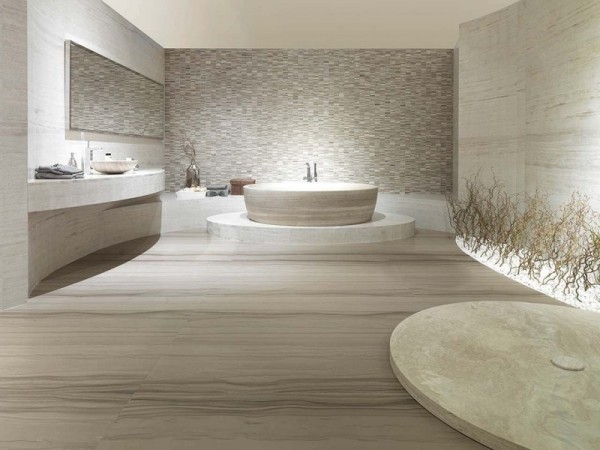 Travertine tile flooring mosaic wall bathroom design ideas