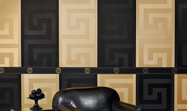 Versace home wallpaper collections Greek Key black beige colors