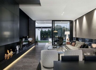 balck-and-white-furniture-LED-floor-lights-modern-fireplace