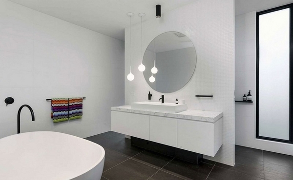 balck and white furniture bathroom floating vanity round mirror