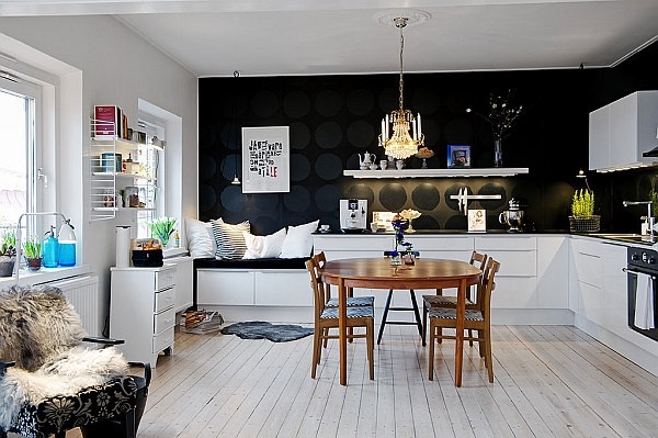 contemporary kitchen design ideas black wall color white cabinets