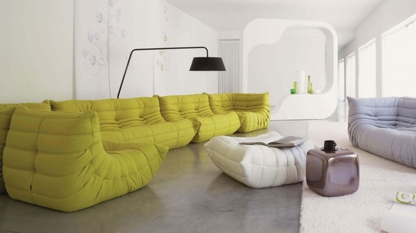 lime green white colors sectional sofa design