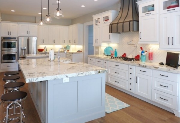 elegant kitchen design  white cabinets gray island