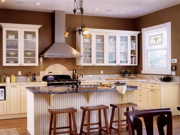 kitchen paint colors brown wall white cabinets bar stools