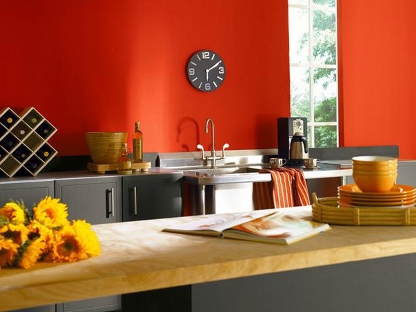 modern colors red wall kitchen design 