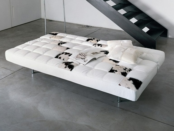 modern sleeper bed design white leather steel mechanism modern apartment furniture