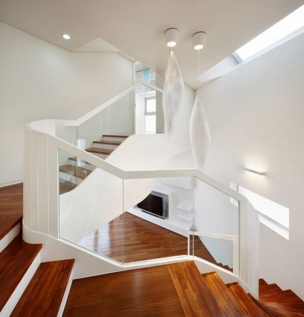 modern wooden stairs glass railing white frame contemporary interior staircases