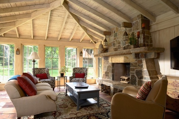 rustic interior living room decor stone fireplace stone mantelpiece