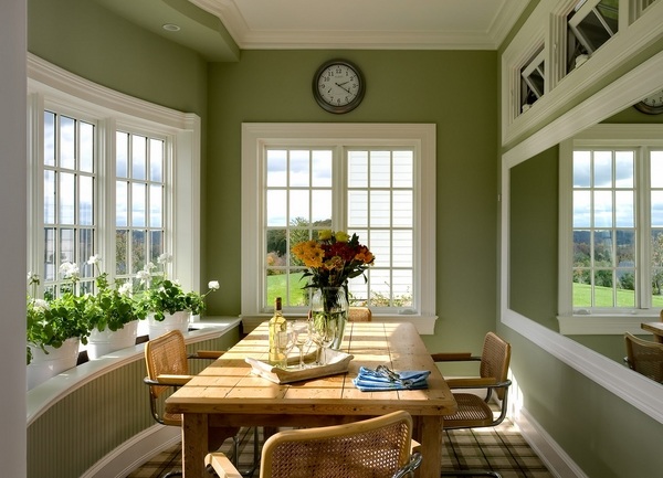 sage green paint color white accents wooden dining furniture