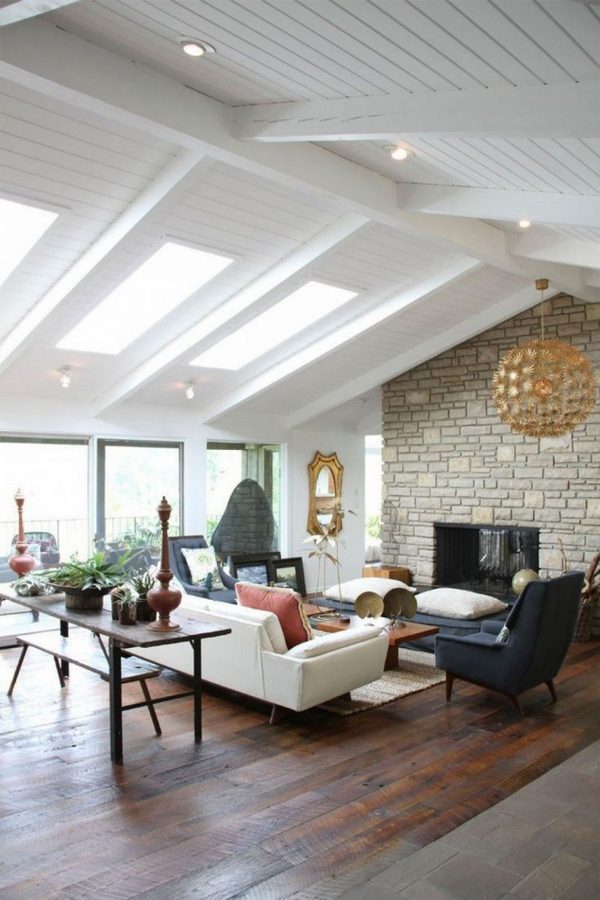 vaulted ceiling design with skylights recessed lighting