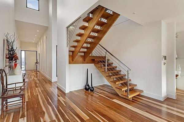 wooden stairs metal banisters hand rails contemporary home ideas