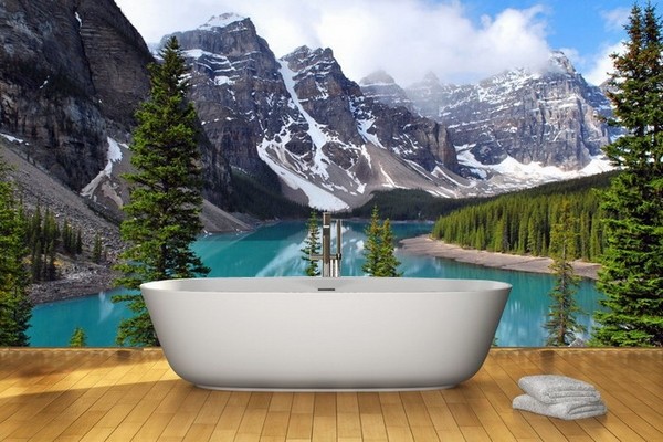 Bathroom design ideas wall decor mountain panorama 