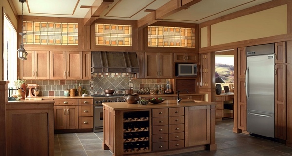 Craftsman kitchen design ideas kitchen island wood cabinets tile flooring