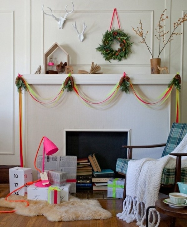 DIY-Christmas-mantel-decoration-ideas-ribbons-pinecones-branches