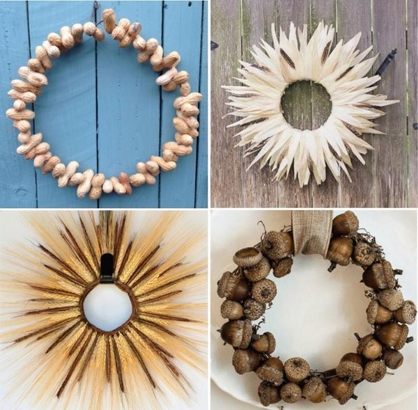 DIY autumn wreath ideas natural materials wheat acorns