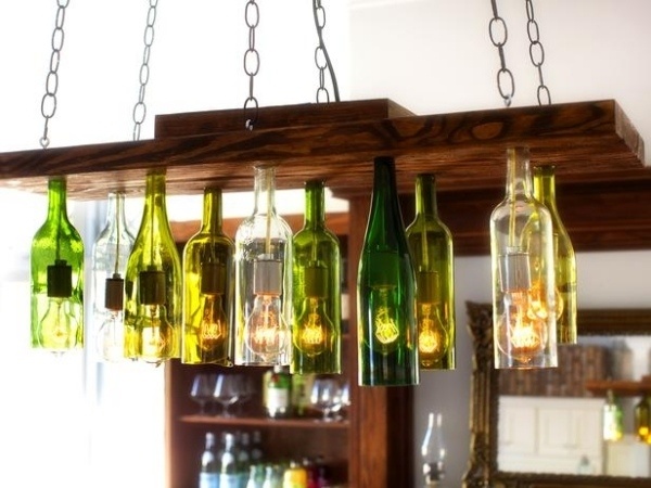 DIY chandelier ideas wine bottles creative upcycling ideas wood