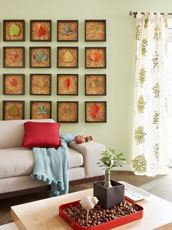 Framed leaves art living room wall decorating ideas