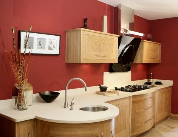 Kitchen paint ideas brick red wall color maple wood cabinets