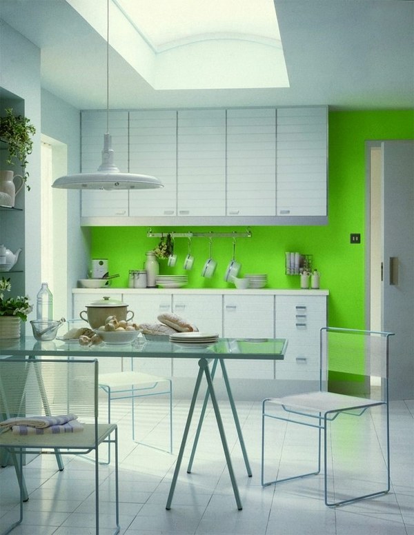Kitchen paint color ideas green wall color white cabinets glass table