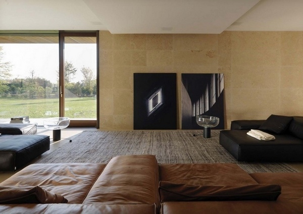 Living room design ideas brown beige colors large sofa carpet