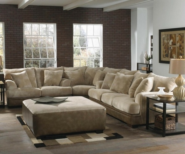 Living Room Design Ideas In Brown And Beige Brick Wall Ottoman Brown Beige Carpet 