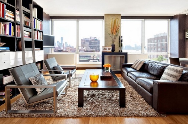 Living Room Design Ideas In Brown And, Brown Leather Sofa Rug