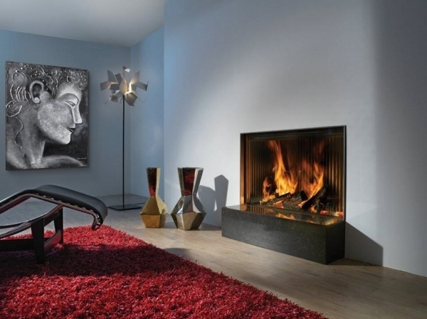 contemporary interior red shaggy rug