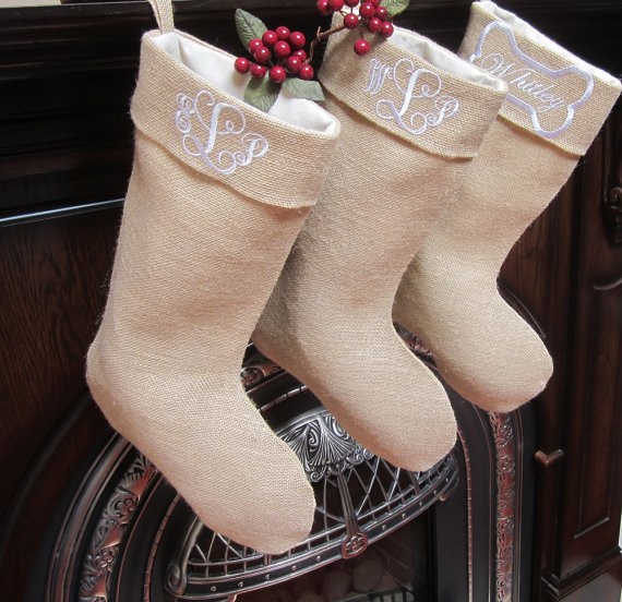 Monogrammed Christmas stockings DIY christmas stockings ideas fireplace decor ideas