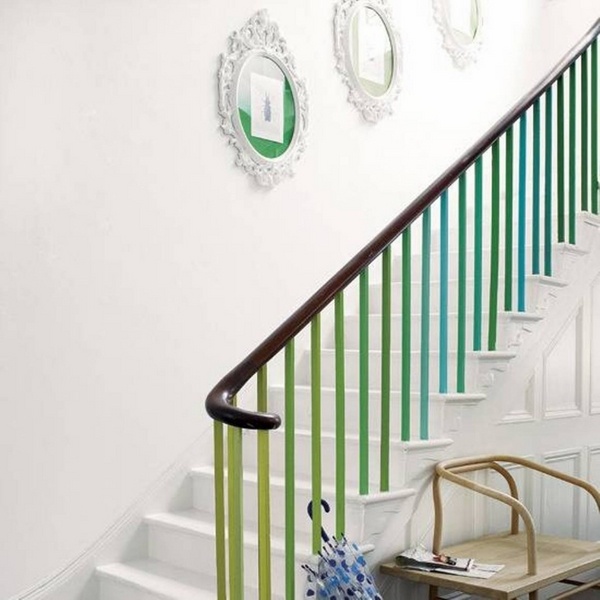 Ombre railing white wall hallway decorting