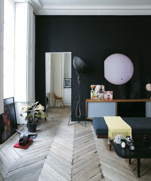 Parquet flooring designs herringbone pattern eclectic living room interior