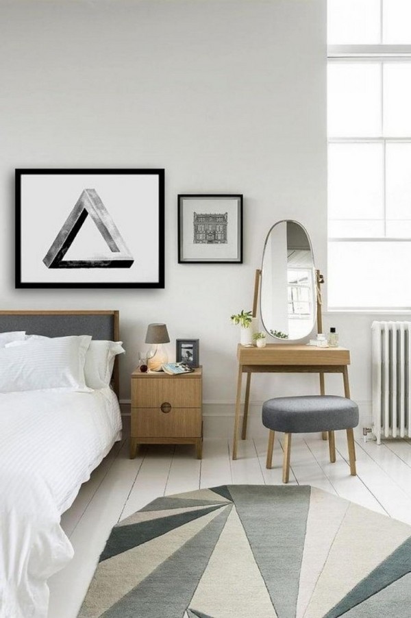 Scandinavian style bedroom design small vanity with mirror