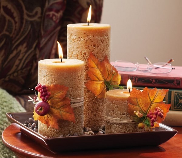 Thanksgiving decor DIY home decor ideas candles leaves