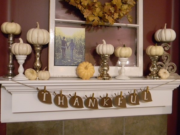 Thanksgiving decor mini pumpkins candle holders mantel decoration ideas