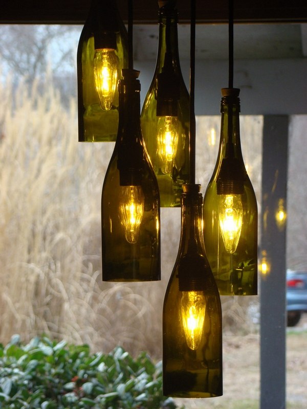 Wine bottle chandelier upcycling ideas DIY lighting fixtures