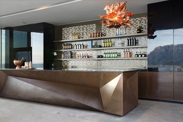 awesome kitchen design metal island sculptural shape open shelves