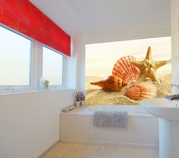 bathroom decor ideas photo wallpaper sea shells sand