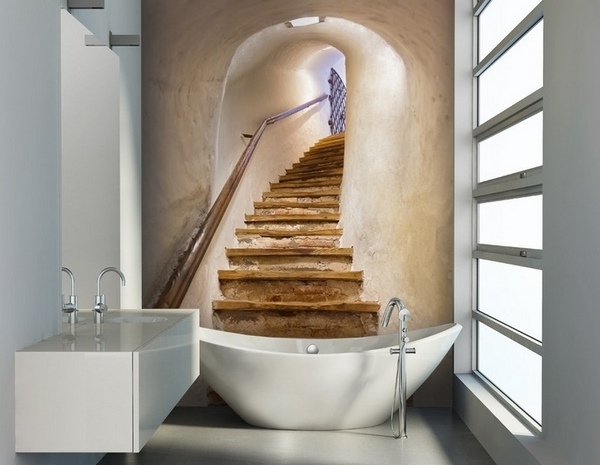 bathroom ideas small bathroom decor landscape photo wallpaper accent wall staircase